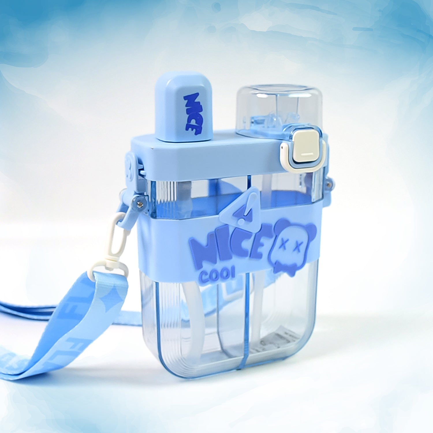 2in1 Dual Compartment Water Bottle with Straw and Adjustable Shoulder Straps (1 Pc / Multi color) 2in1 Dual Compartment Water Bottle with Straw and Adjustable Shoulder Straps (1 Pc / Multi color)